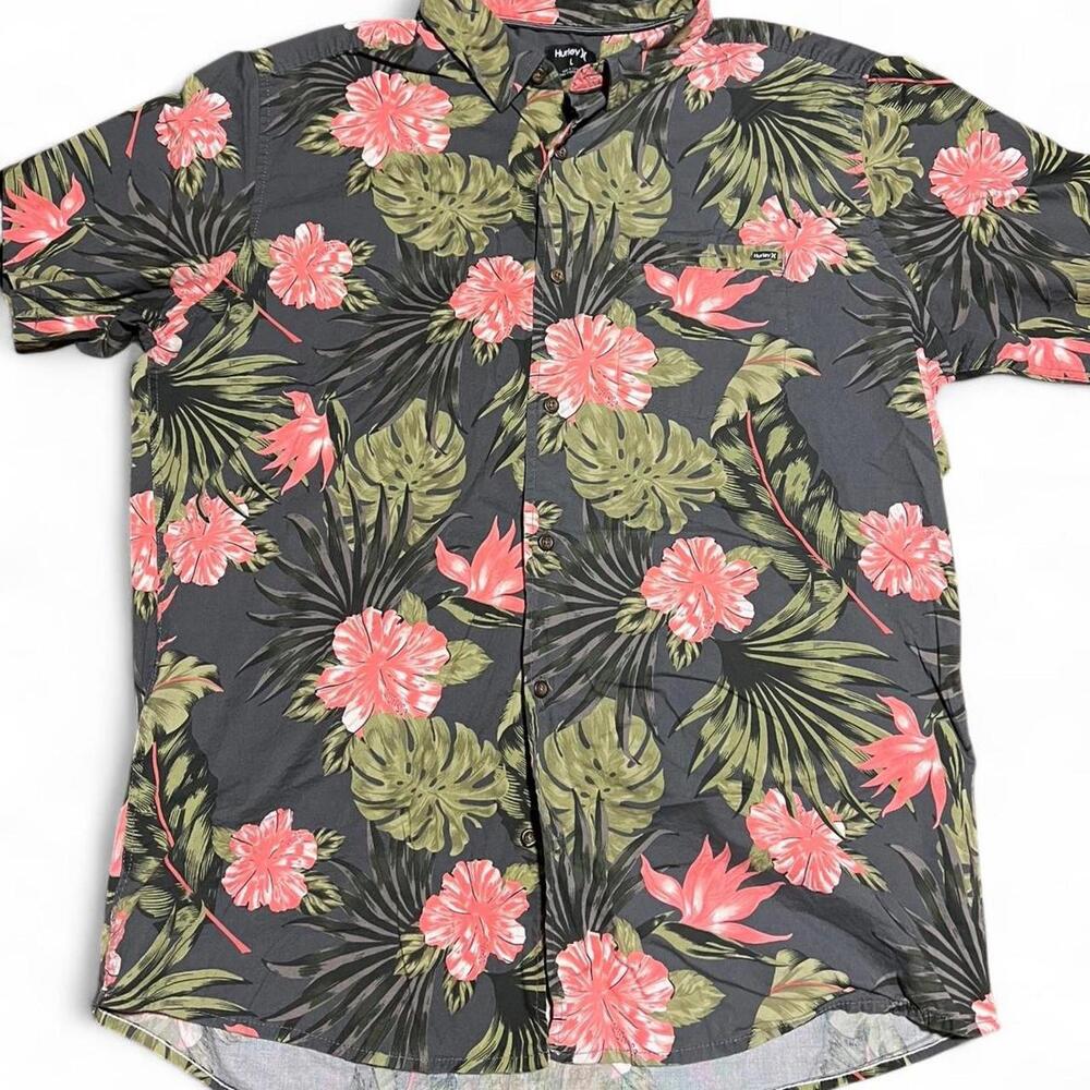 Hurley Men's Short Sleeve Hawaiian Shirt Floral Print